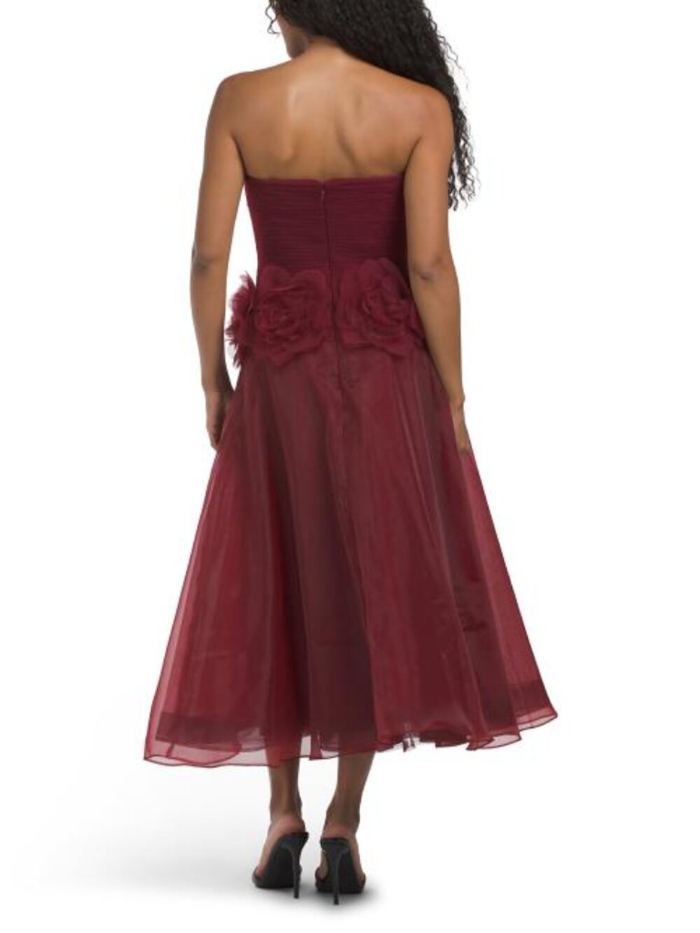 RENE BY RENE RUIZ Strapless Organza 3d Floral Tea Length Dress - Picture 2 of 4